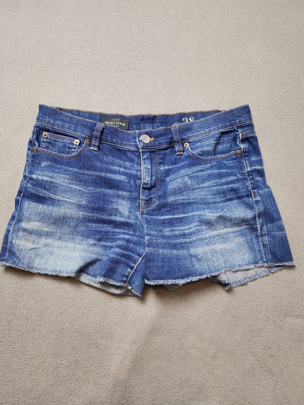 J.Crew Indigo Denim Cutoff Jean Shorts Medium Dark Wash Raw Hem Zip Fly Women 28